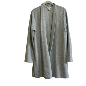 EILEEN FISHER Gray Herringbone Knit Cardigan Open Front Draped Medium M‎